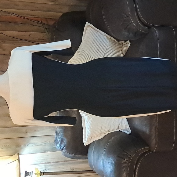 Lauren Ralph Lauren Women Colorblock Dress Side Ruched Black White Size 8 - Picture 5 of 10